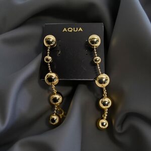 NWT GoldTone Aqua Bead Linear Earrings